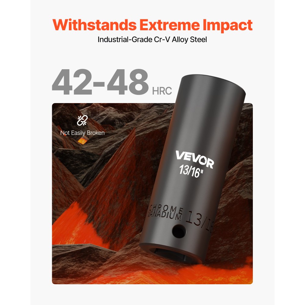 VEVOR Juego de Vasos de Impacto 19 Piezas, Llaves de Vaso Impacto Hexagonal de 1/2", Medidas SAE de 3/8" a 1-1/2", de Acero CR-V, con Estuche de Herramientas, para Reparación Mantenimiento de Autos