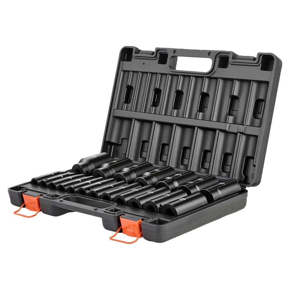 VEVOR Juego de Vasos de Impacto 19 Piezas, Llaves de Vaso Impacto Hexagonal de 1/2", Medidas SAE de 3/8" a 1-1/2", de Acero CR-V, con Estuche de Herramientas, para Reparación Mantenimiento de Autos