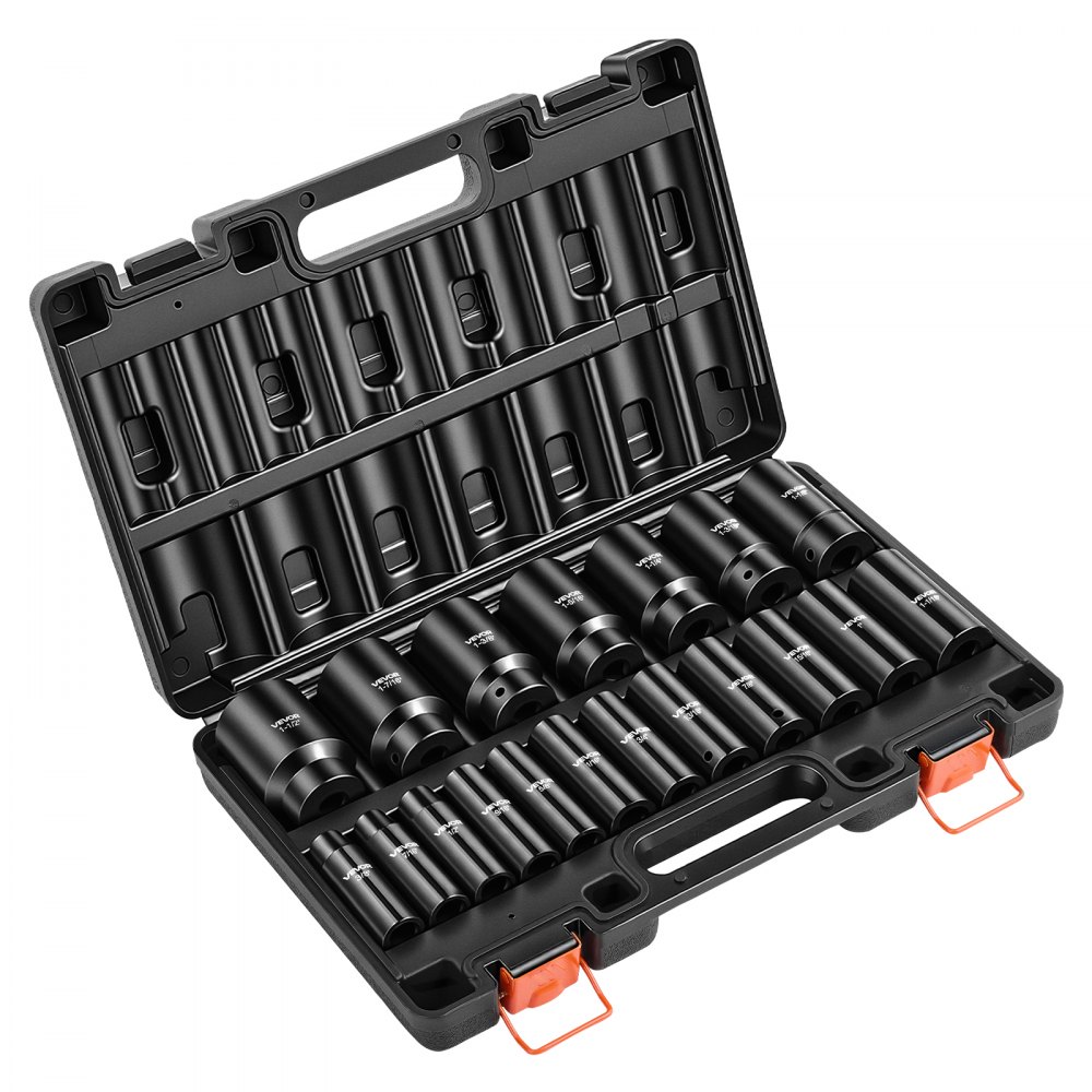 VEVOR Juego de Vasos de Impacto 19 Piezas, Llaves de Vaso Impacto Hexagonal de 1/2", Medidas SAE de 3/8" a 1-1/2", de Acero CR-V, con Estuche de Herramientas, para Reparación Mantenimiento de Autos