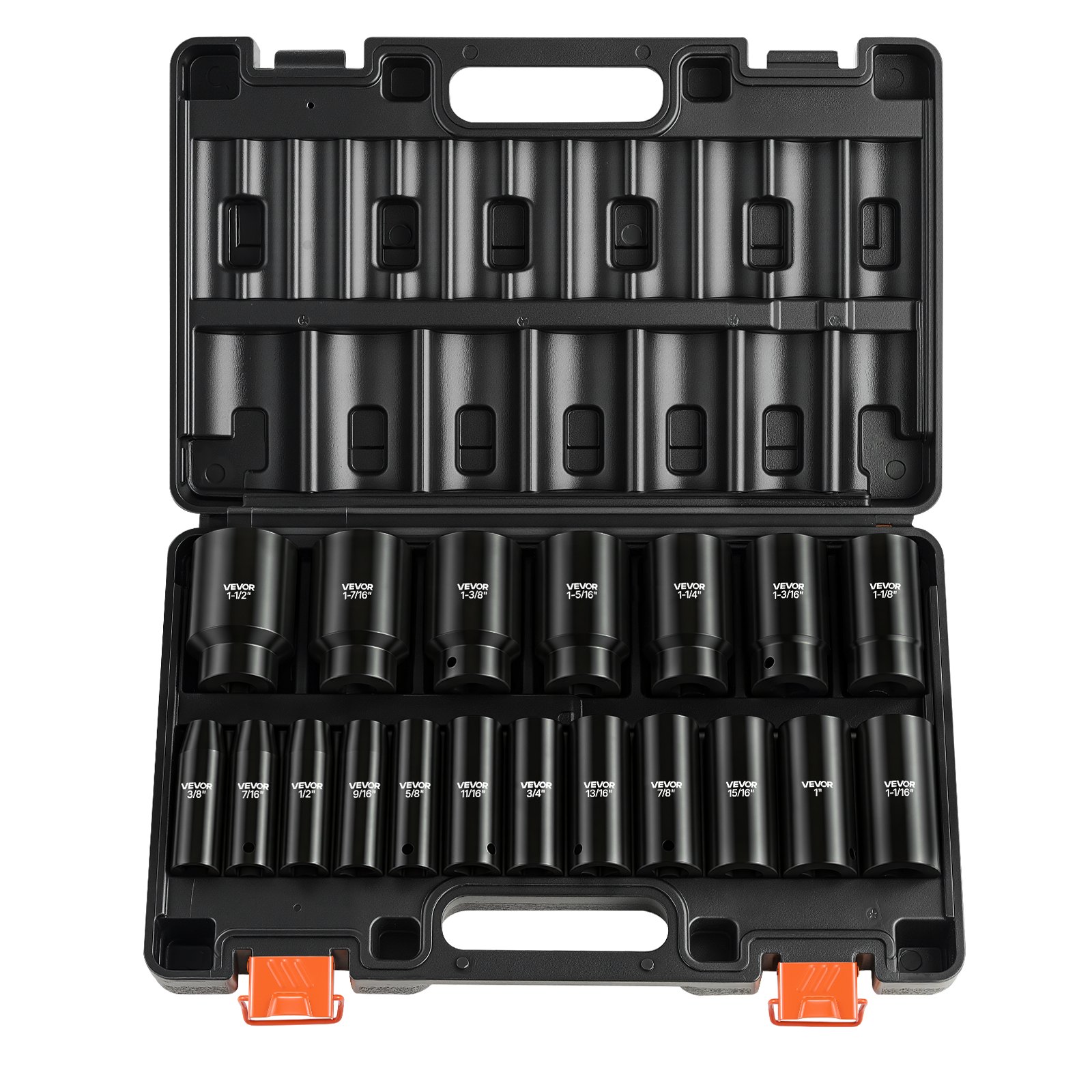 VEVOR Juego de Vasos de Impacto 19 Piezas, Llaves de Vaso Impacto Hexagonal de 1/2", Medidas SAE de 3/8" a 1-1/2", de Acero CR-V, con Estuche de Herramientas, para Reparación Mantenimiento de Autos