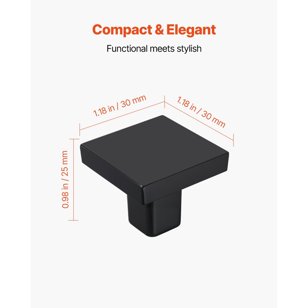 VEVOR Pomos para Armario, Compactos y Elegantes, Aleación de Zinc, Cuadrados, con Tornillos, para Cajones, Puertas, Cómodas, Armarios, Baño, Cocina y Dormitorio, Negro, 30 x 30 x 25 mm, 10 uds