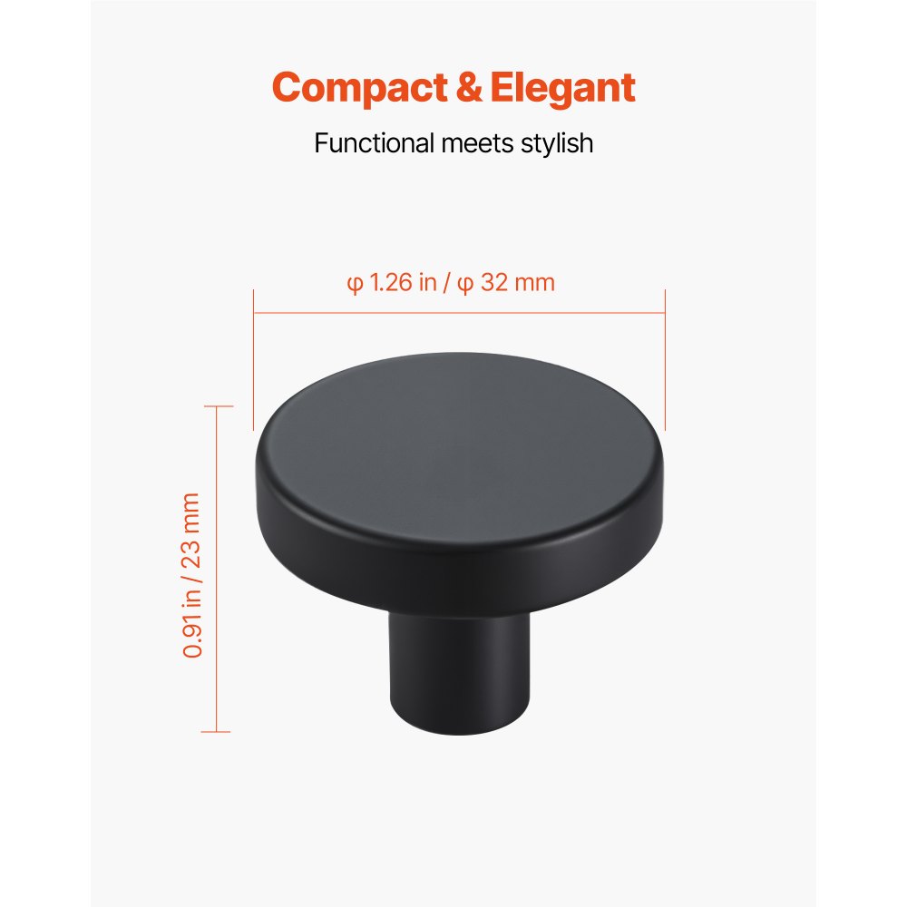 VEVOR Pomos Compactos para Gabinete, 10 Unidades, Aleación de Zinc Forjado, Forma de Hongo, Estilo Versátil, con Tornillos, Resistente al Desgaste y a la Deformación, Color Negro, Ø 32 x 23 mm