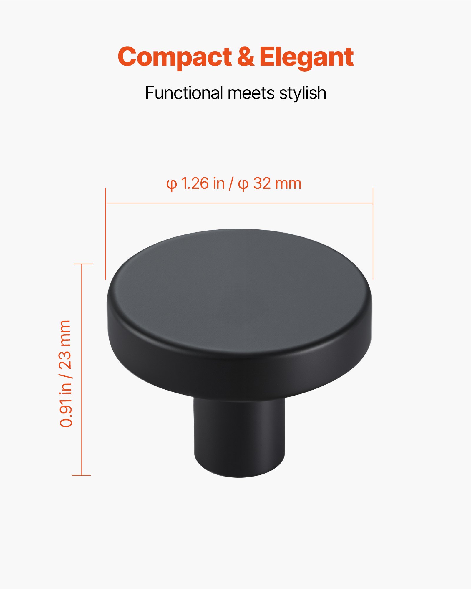 VEVOR Pomos Compactos para Gabinete, 10 Unidades, Aleación de Zinc Forjado, Forma de Hongo, Estilo Versátil, con Tornillos, Resistente al Desgaste y a la Deformación, Color Negro, Ø 32 x 23 mm
