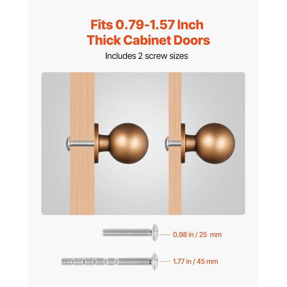 VEVOR Pomos para Gabinete, Tiradores Redondos de Aleación de Zinc de 2,5 cm con Tornillos, para Cajones, Puertas, Tocadores, Gabinetes, Baño y Cocina, Color Latón Antiguo, Ø 25 x 32 mm, 12 uds