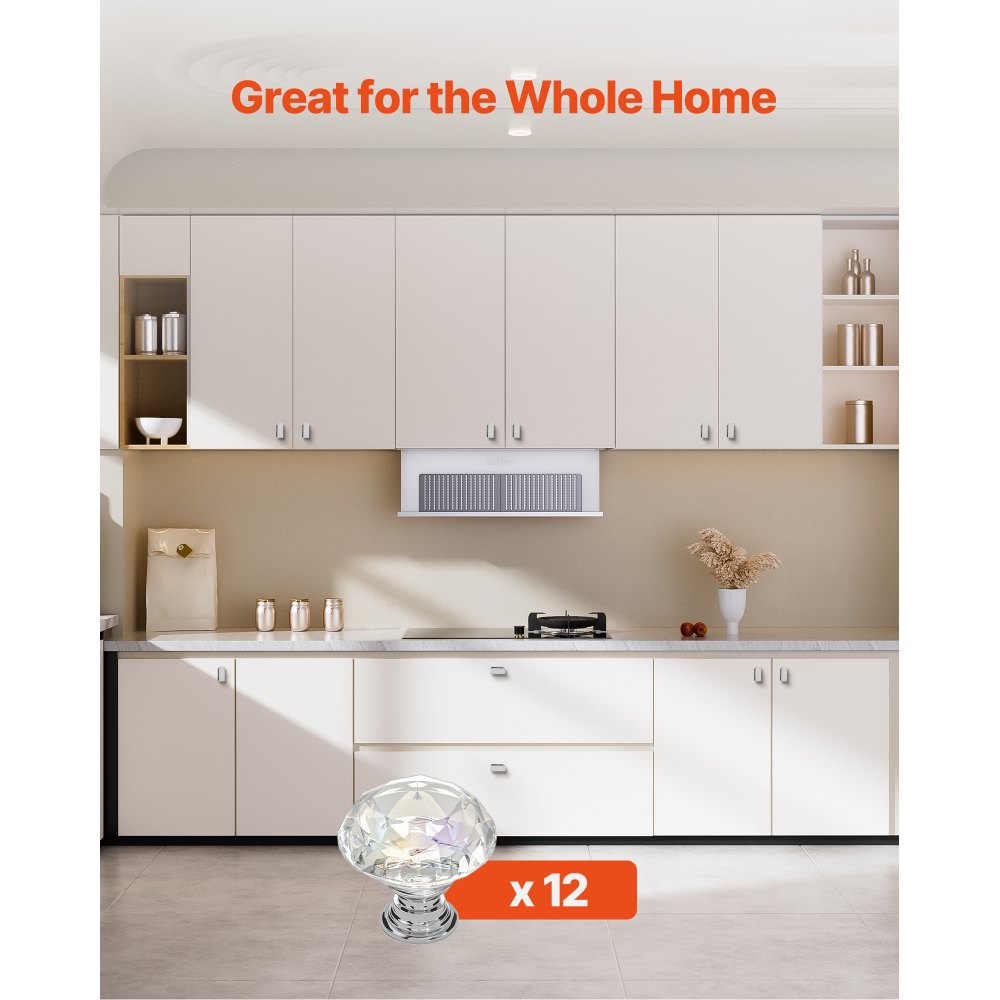 VEVOR Pomos para Gabinete, Tiradores de Acrílico y Aleación de Zinc con Forma Diamante y Tornillos, para Cajones, Puertas, Baño y Dormitorio, Acrílico Transparente y Base de Plata Pulida, 12 uds