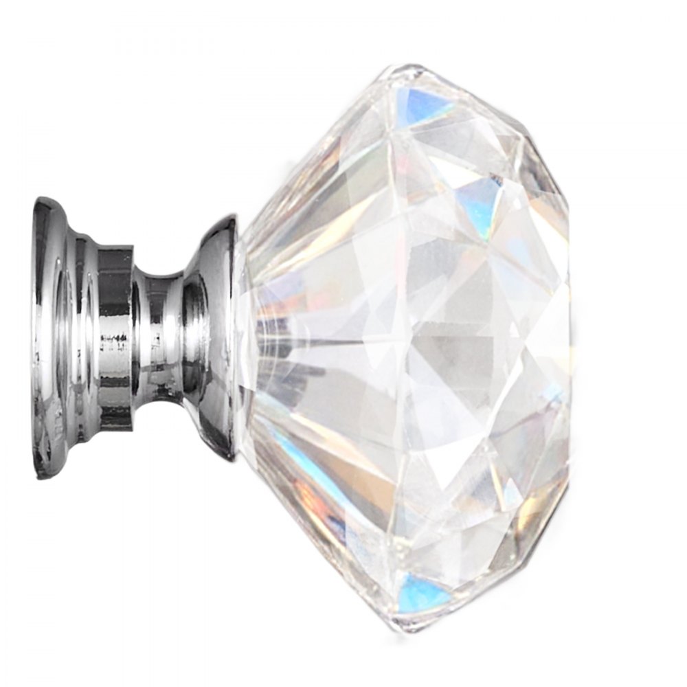 VEVOR Pomos para Gabinete, Tiradores de Acrílico y Aleación de Zinc con Forma Diamante y Tornillos, para Cajones, Puertas, Baño y Dormitorio, Acrílico Transparente y Base de Plata Pulida, 12 uds