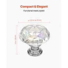 VEVOR Pomos para Gabinete, Tiradores de Acrílico y Aleación de Zinc con Forma Diamante y Tornillos, para Cajones, Puertas, Baño y Dormitorio, Acrílico Transparente y Base de Plata Pulida, 12 uds