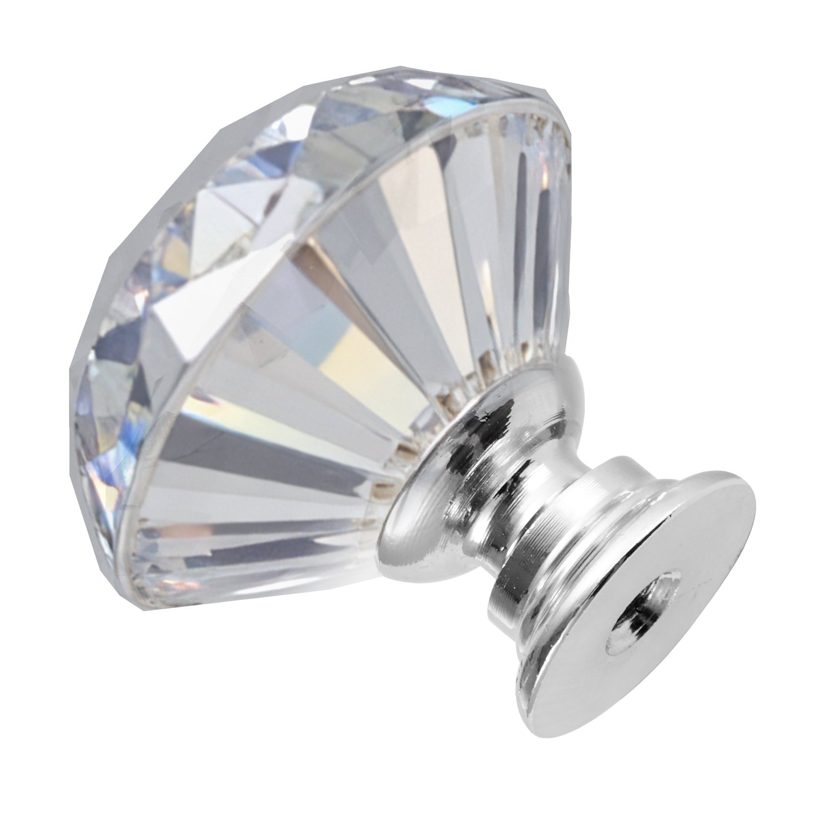 VEVOR Pomos para Gabinete, Tiradores de Acrílico y Aleación de Zinc con Forma Diamante y Tornillos, para Cajones, Puertas, Baño y Dormitorio, Acrílico Transparente y Base de Plata Pulida, 12 uds