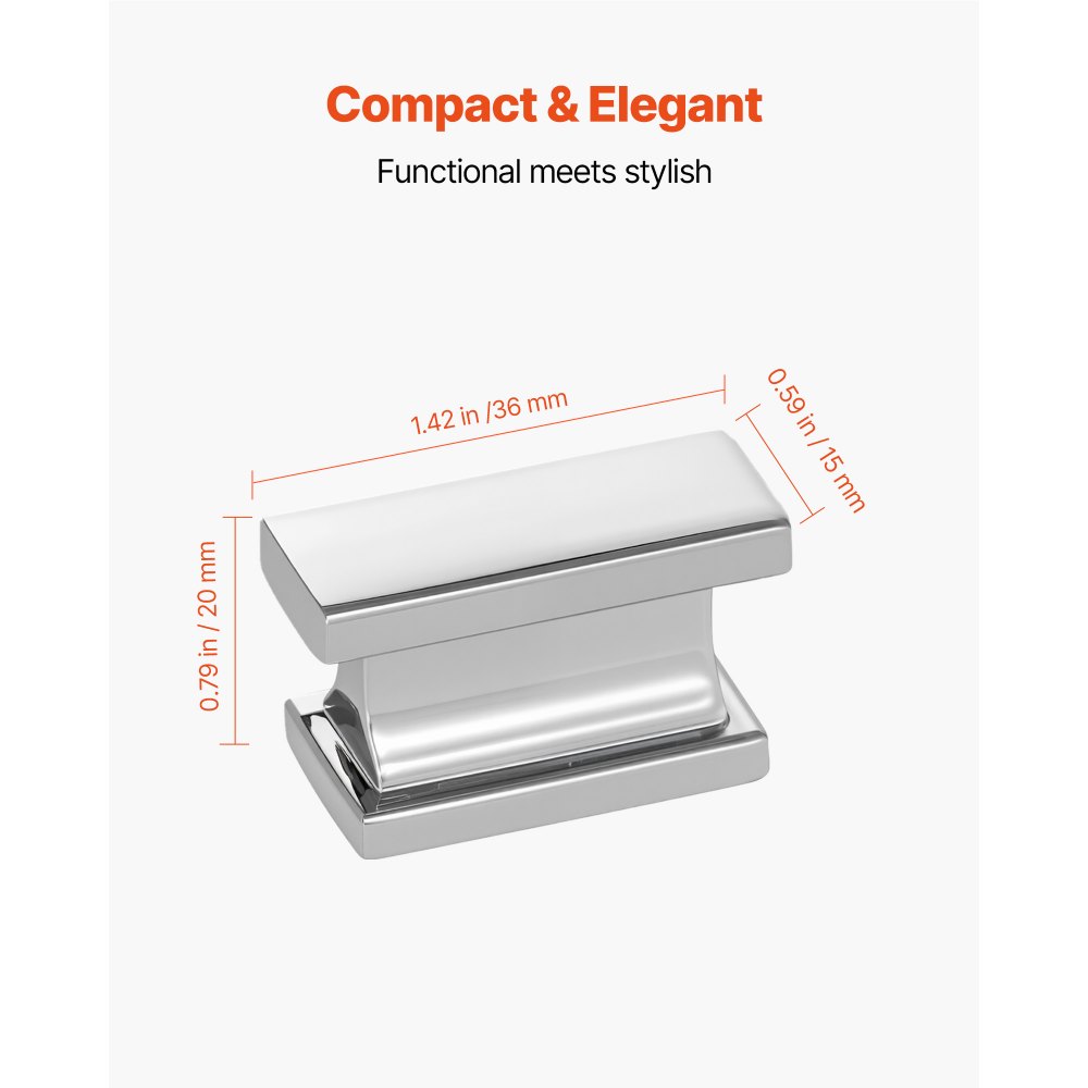 VEVOR Pomos para Gabinete, Paquete de 10, Tiradores Rectangulares de Aleación de Zinc de 3,6 cm con Tornillos, para Cajones, Puertas, Tocadores, Gabinetes, Baño y Cocina, Cromo, 36 x 15 x 20 mm