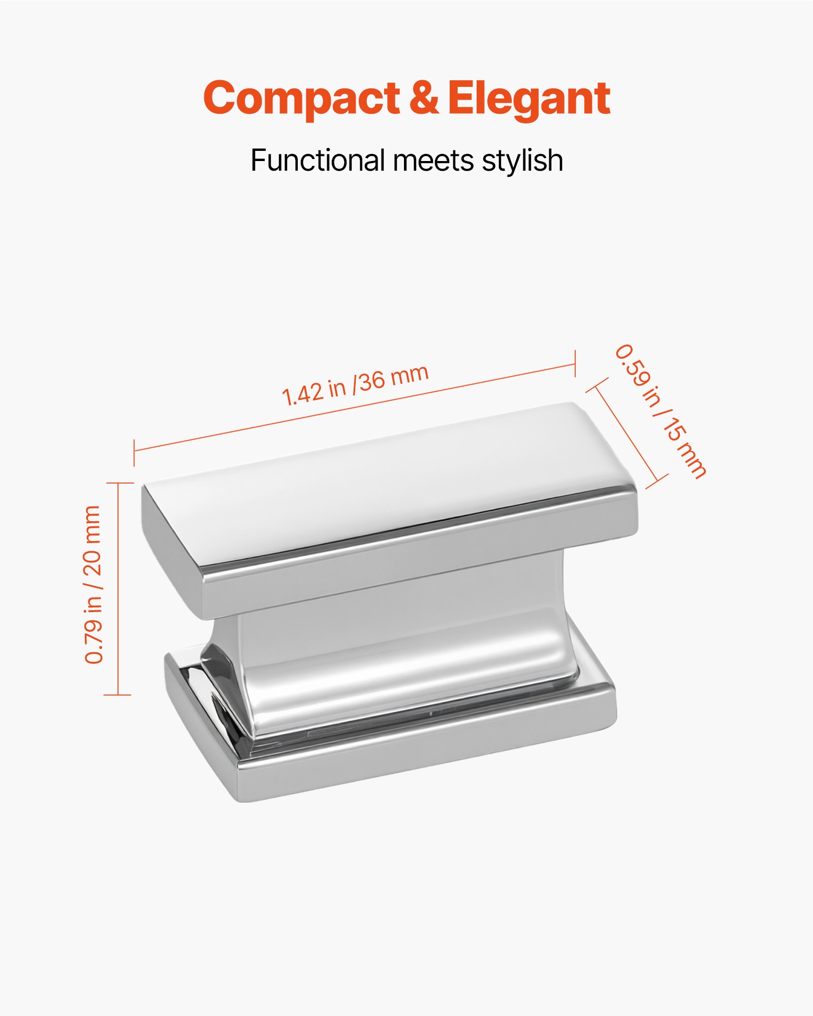 VEVOR Pomos para Gabinete, Paquete de 10, Tiradores Rectangulares de Aleación de Zinc de 3,6 cm con Tornillos, para Cajones, Puertas, Tocadores, Gabinetes, Baño y Cocina, Cromo, 36 x 15 x 20 mm