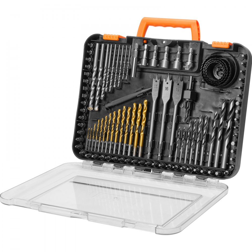 VEVOR 100 PCS Juego de Brocas Juego de Brocas para Taladro y Destornillador con Estuche de Transporte, Juego de Brocas para Destornillador Adecuadas para Taladrar y Atornillar Madera, Metal, Cemento