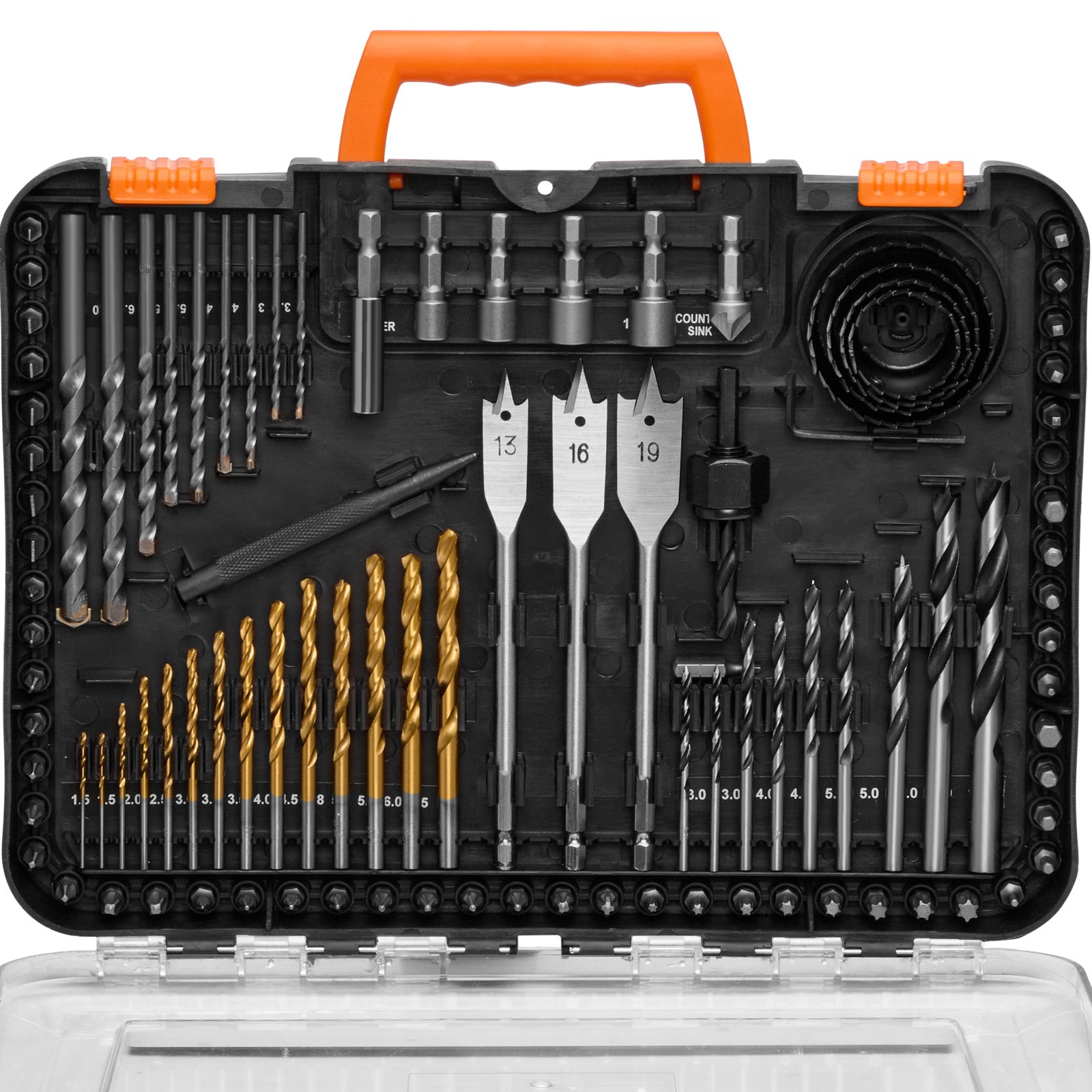 VEVOR 100 PCS Juego de Brocas Juego de Brocas para Taladro y Destornillador con Estuche de Transporte, Juego de Brocas para Destornillador Adecuadas para Taladrar y Atornillar Madera, Metal, Cemento