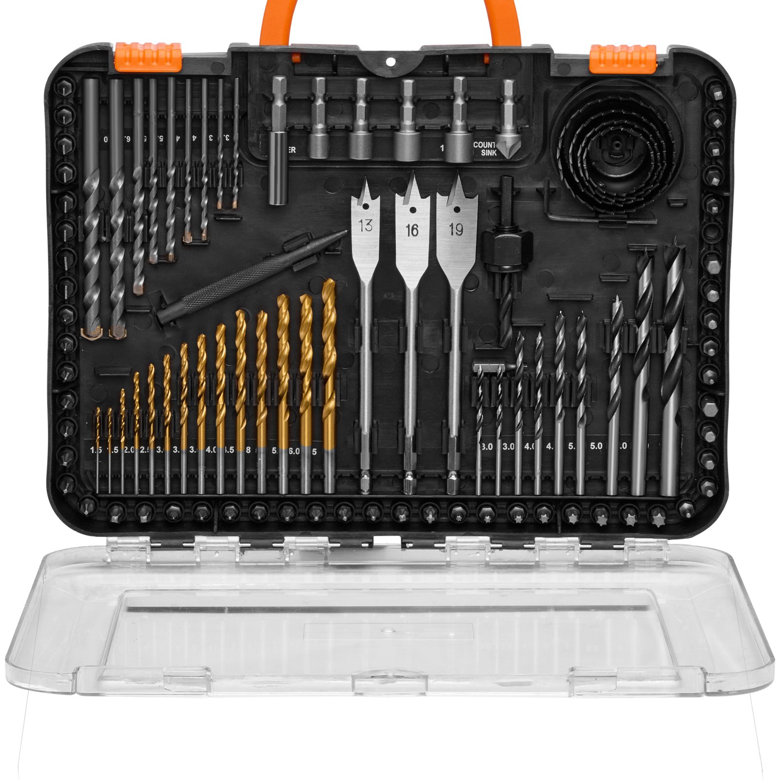 VEVOR 100 PCS Juego de Brocas Juego de Brocas para Taladro y Destornillador con Estuche de Transporte, Juego de Brocas para Destornillador Adecuadas para Taladrar y Atornillar Madera, Metal, Cemento