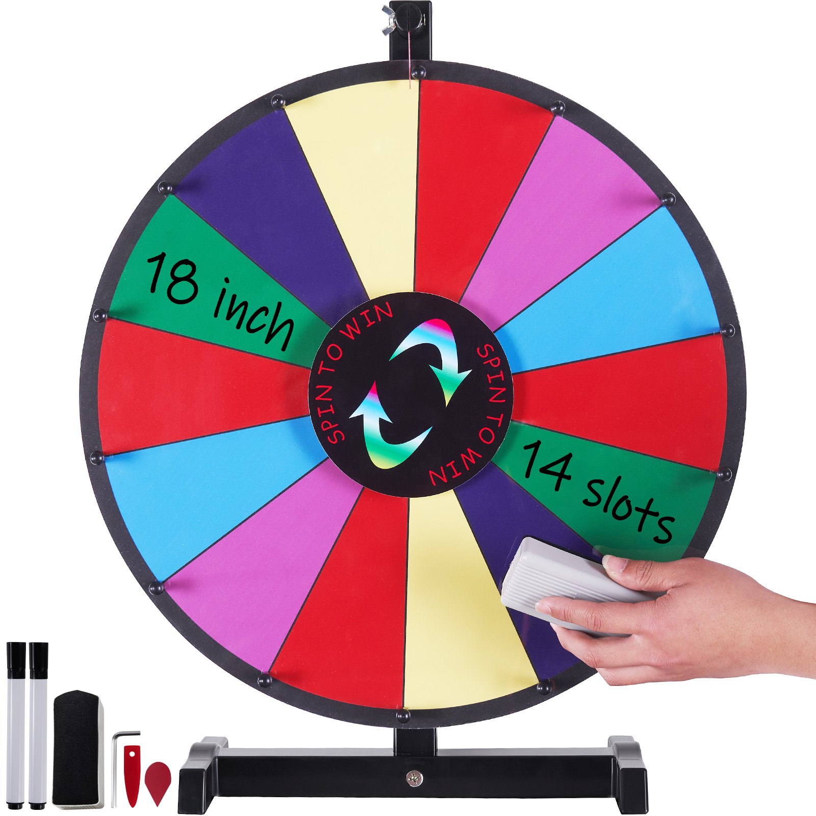 VEVOR Rueda de Lotería 457 mm Rueda de la Fortuna de Borrado en Seco Rueda de Suerte de Mesa 14 Ranuras con 2 Marcadores Juego de Bingo Equilibrado y de Rotación Suave Juego para Fiesta Salón Carnaval