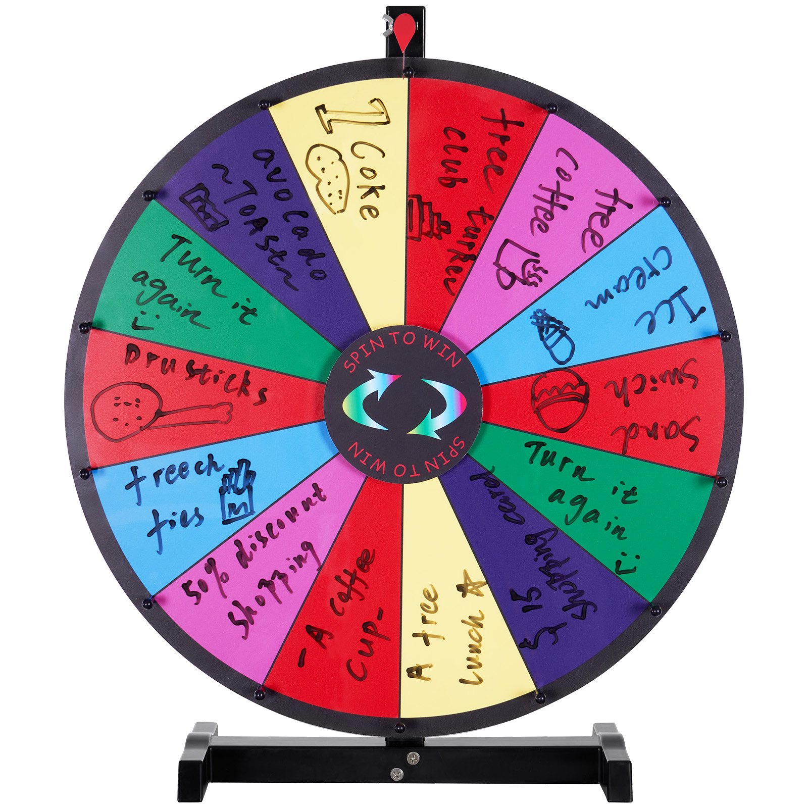 VEVOR Rueda de Lotería 601 mm Rueda de Fortuna de Borrado en Seco Rueda de Suerte de Mesa de 14 Ranuras con 2 Marcadores Juego de Bingo Equilibrado y de Rotación Suave Juego para Fiesta Salón Carnaval