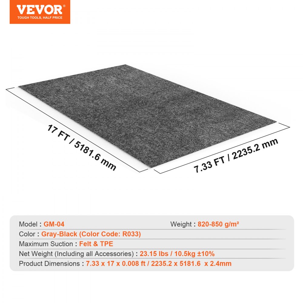 VEVOR Alfombrilla para Suelo de Garaje 2,23x5,18 m Alfombrilla Protectora Antideslizante Impermeable Agua Barro Aceite para Coche con Respaldo de TPE Antifugas Fácil de Limpiar Corte, Varios Usos