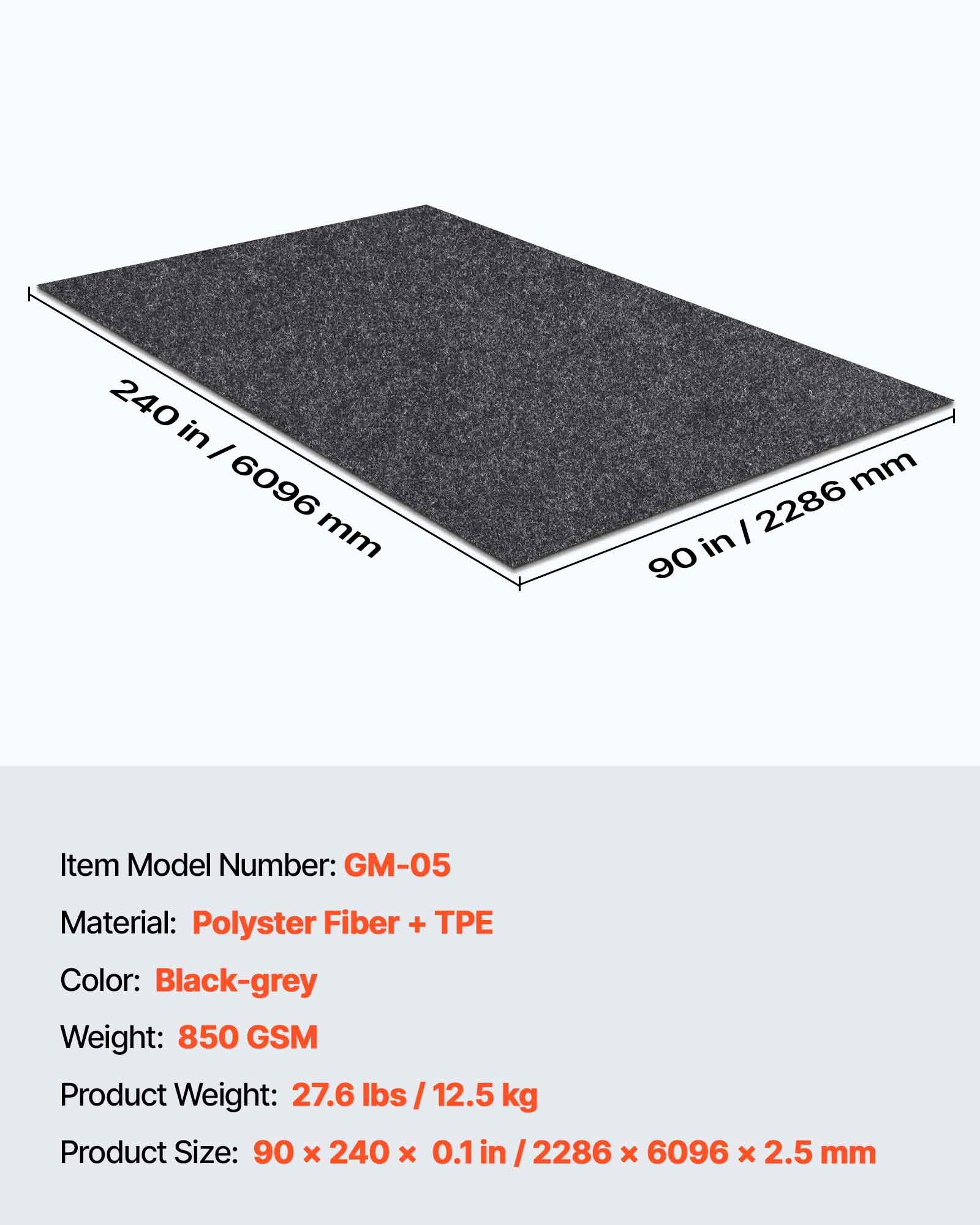 VEVOR Alfombrilla para Suelo de Garaje 2235,2x6096 mm Alfombrilla Protectora Antideslizante Impermeable Agua Barro Aceite para Coche con Respaldo de TPE Antifugas Fácil de Limpiar Corte, Varios Usos