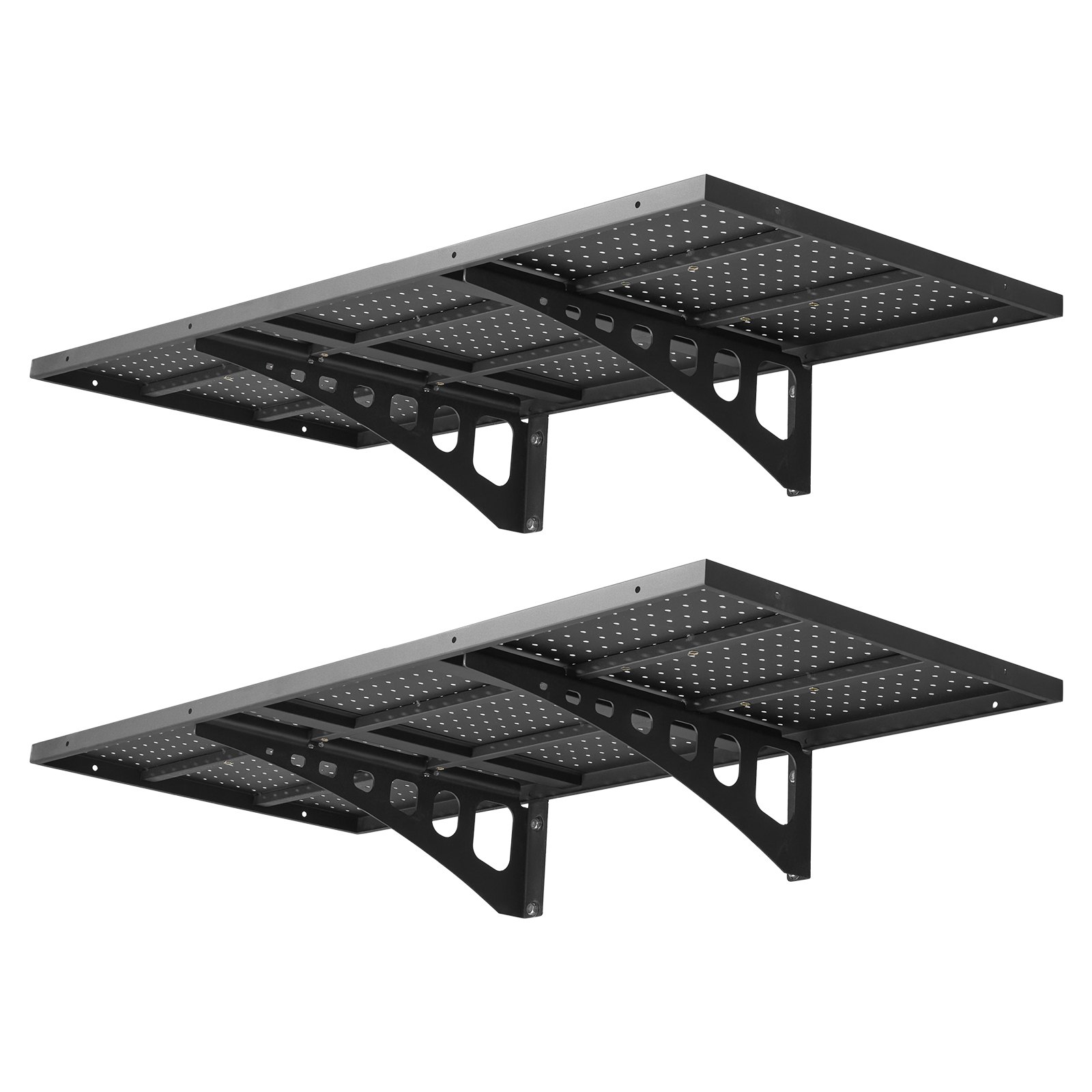 VEVOR Estantería de Pared de Acero Resistente 500x1219mm, Carga 254kg en Total 127kg por Estante, Distancia Ajustable, Juego de 2 Estanterías Flotantes con Ganchos para Lavandería Garaje Taller Cocina