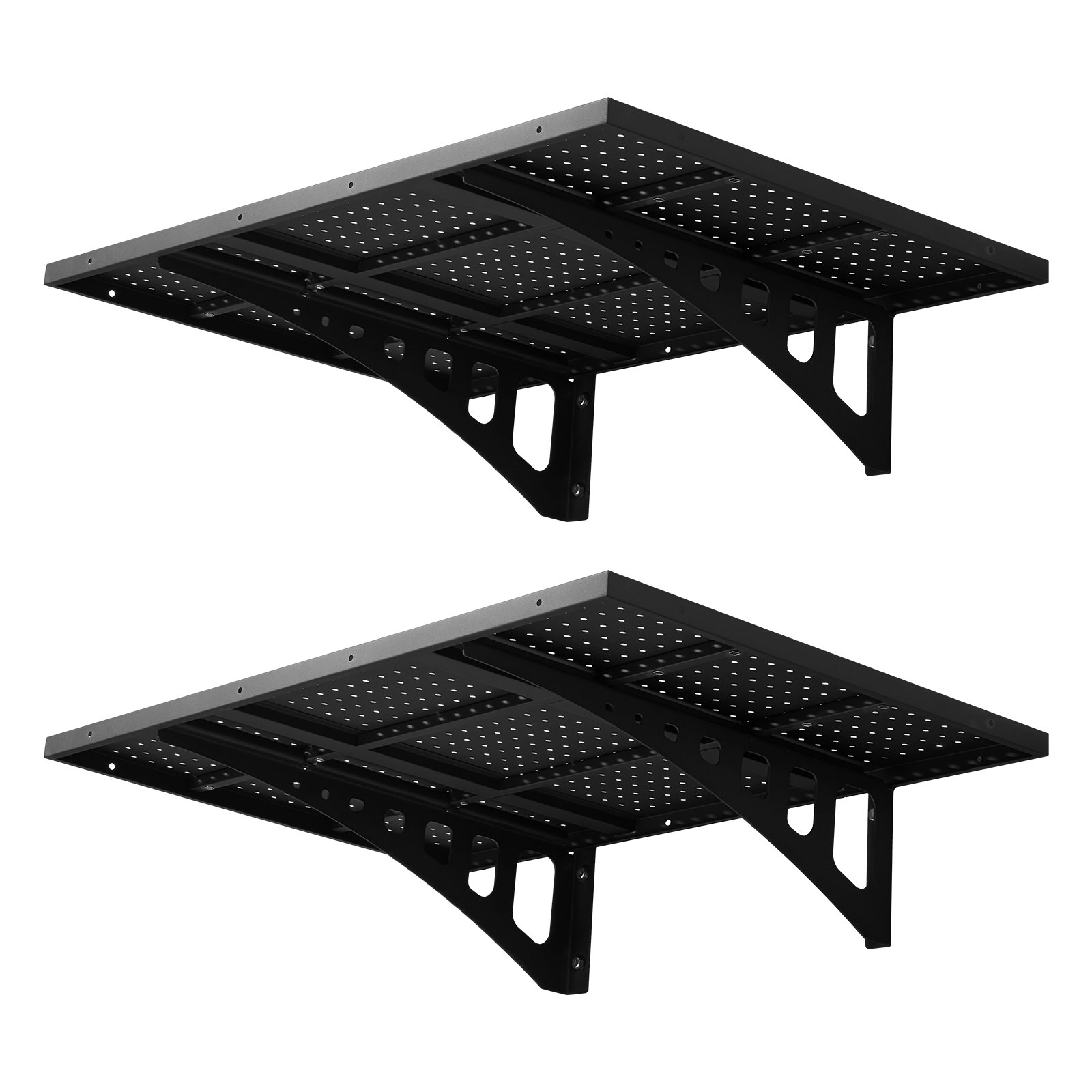 VEVOR Estantería de Pared de Acero Resistente 610x914 mm, Carga 254kg en Total 127kg por Estante, Distancia Ajustable, Juego de 2 Estanterías Flotantes con Ganchos para Garaje Cocina Lavandería Taller