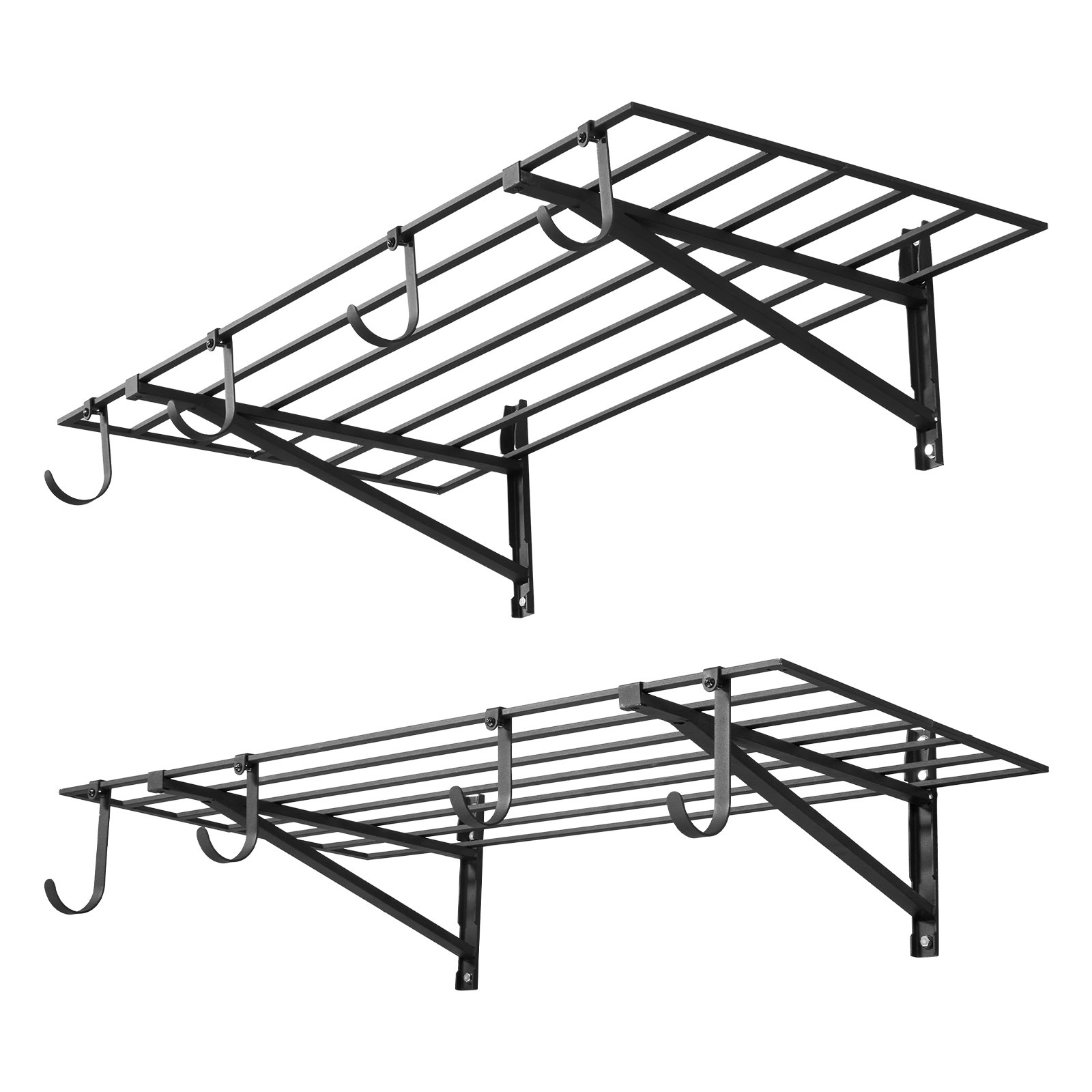 VEVOR Estantería de Pared de Acero Resistente 610x1219 mm Carga 118kg por Estante 235kg en Total, Distancia Ajustable, Juego de 2 Estanterías Flotantes con Ganchos para Cocina Lavandería Garaje Taller