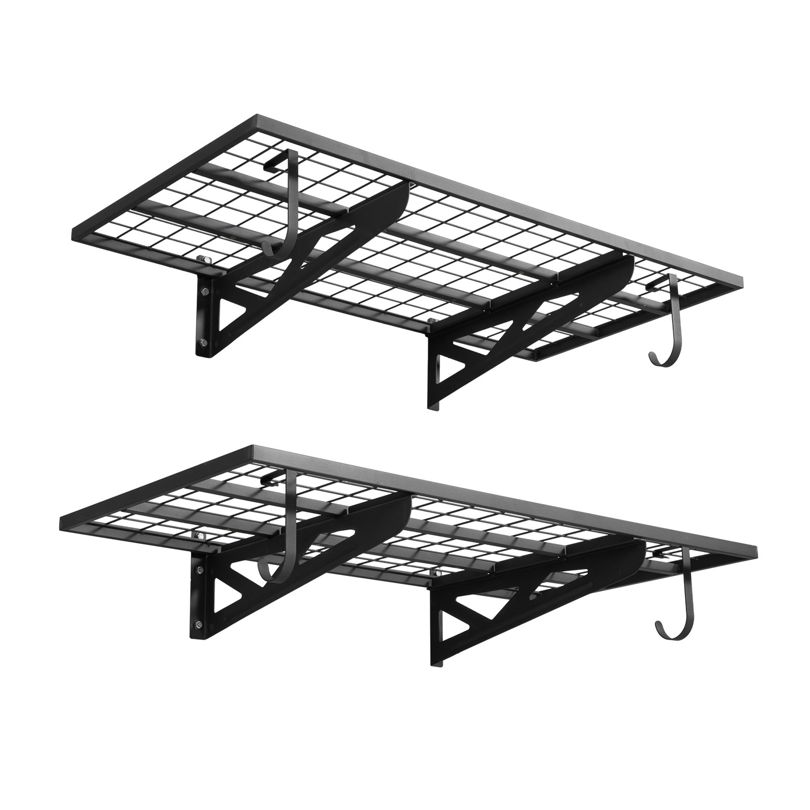 VEVOR Estantería de Pared de Acero Resistente 610x1219 mm Carga 113kg por Estante 227kg en Total, Distancia Ajustable, Juego de 2 Estanterías Flotantes con Ganchos para Garaje Taller Cocina Lavandería