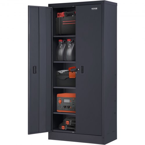 Gabinete de almacenamiento de metal VEVOR con 4 estantes ajustables y 200 libras con cerradura por estante
