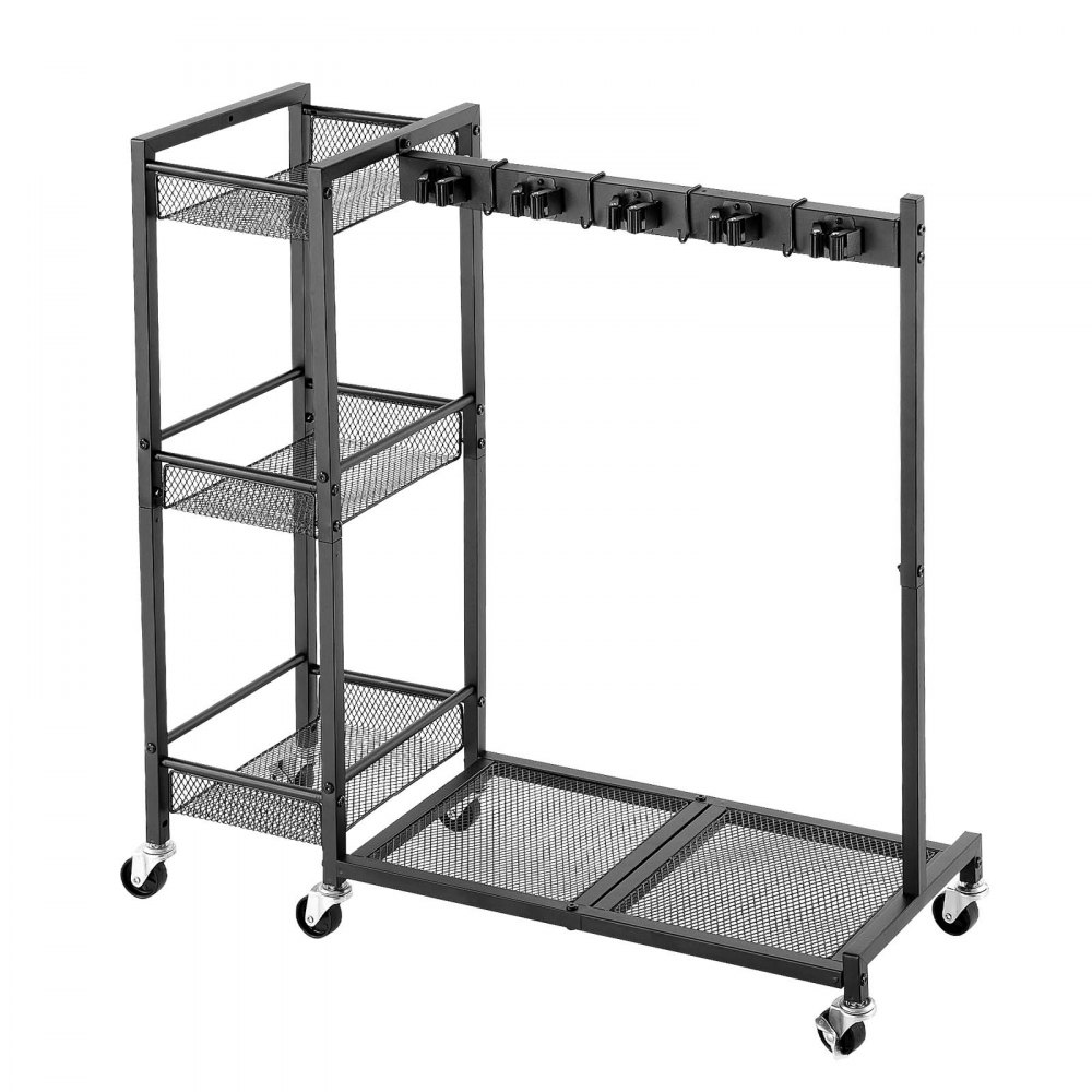 VEVOR Organizador de Herramientas de Jardín con Clips de Resorte y Ruedas, con Aberturas de 5,08 x 5,08 cm y Base de Acero Q235 para Herramientas de Mango Largo para Garajes, Cobertizos y Patios