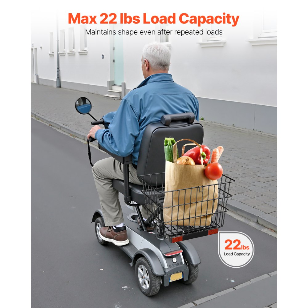 VEVOR Electric Mobility Scooter Rear Basket, 39x30x30 cm, Luggage Basket for Mobility Scooters, Works with 2.54 cm Receiver, Foldable Metal Wire Basket, Compatible with Most Mobility Scooters, Mobility Aid