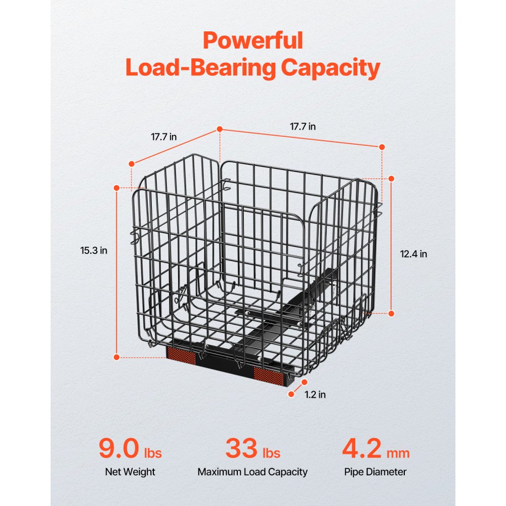 VEVOR Electric Mobility Scooter Rear Basket, Robust & Spacious Luggage Basket for Seniors, Works with 2.54 cm Receiver, Compatible with Most Mobility Scooters, Mobility Aid 45x45x39 cm