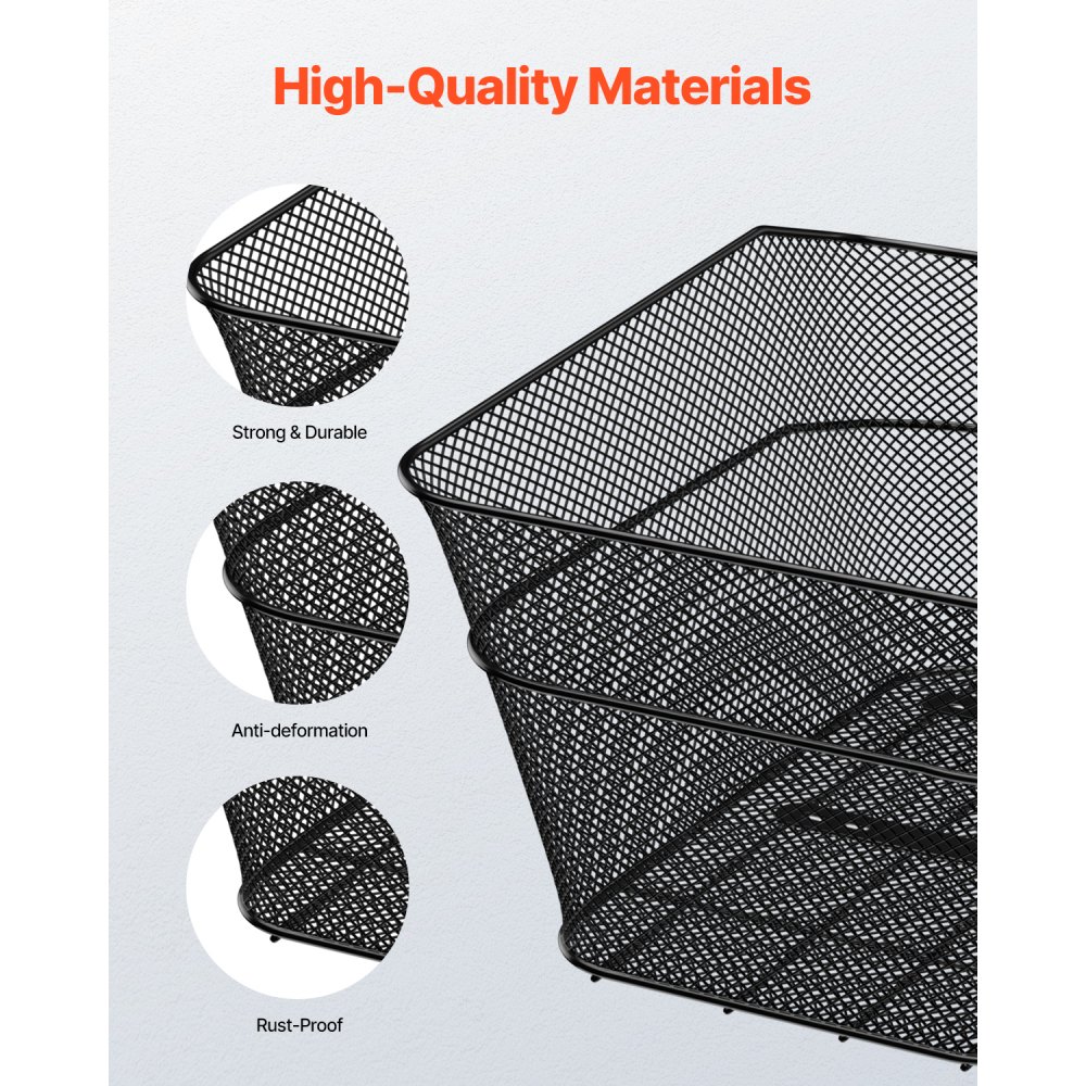 VEVOR Cesta Trasera para Bicicleta Cesta de Malla de Alambre con Red de Carga y Cubierta Impermeable Cesta Trasera de Metal Duradera para Bicicleta 39x31x21 cm Herramientas de Montaje Incluidas