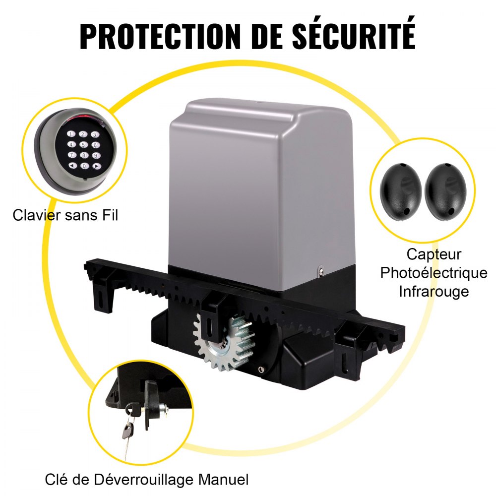 VEVOR Abridor de Puerta Corredera 1800 kg Abridor de Puerta Automático 7 m con 4 Mandos a Distancia y Control de APP para Entrada Rodante Kit de Sistema de Seguridad para Operador de Puerta