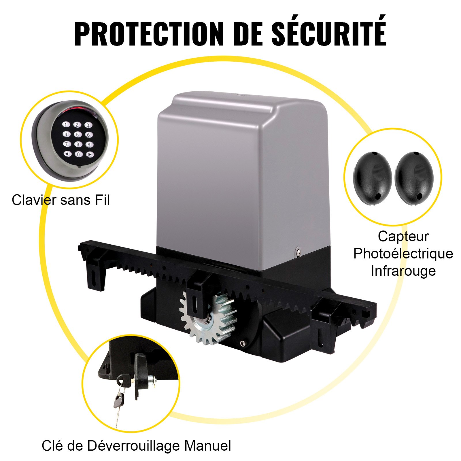 VEVOR Abridor de Puerta Corredera 1800 kg Abridor de Puerta Automático 7 m con 4 Mandos a Distancia y Control de APP para Entrada Rodante Kit de Sistema de Seguridad para Operador de Puerta