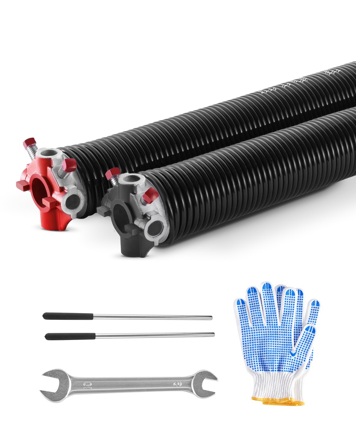 VEVOR Resortes de Torsión para Puertas de Garaje con Barras de Enrollado Antideslizantes y Guantes, Par de Φ5,54 x Φ50,8 x 668 mm, 16 000 Ciclos, Revestimiento Negro de Electroforesis para Reemplazo
