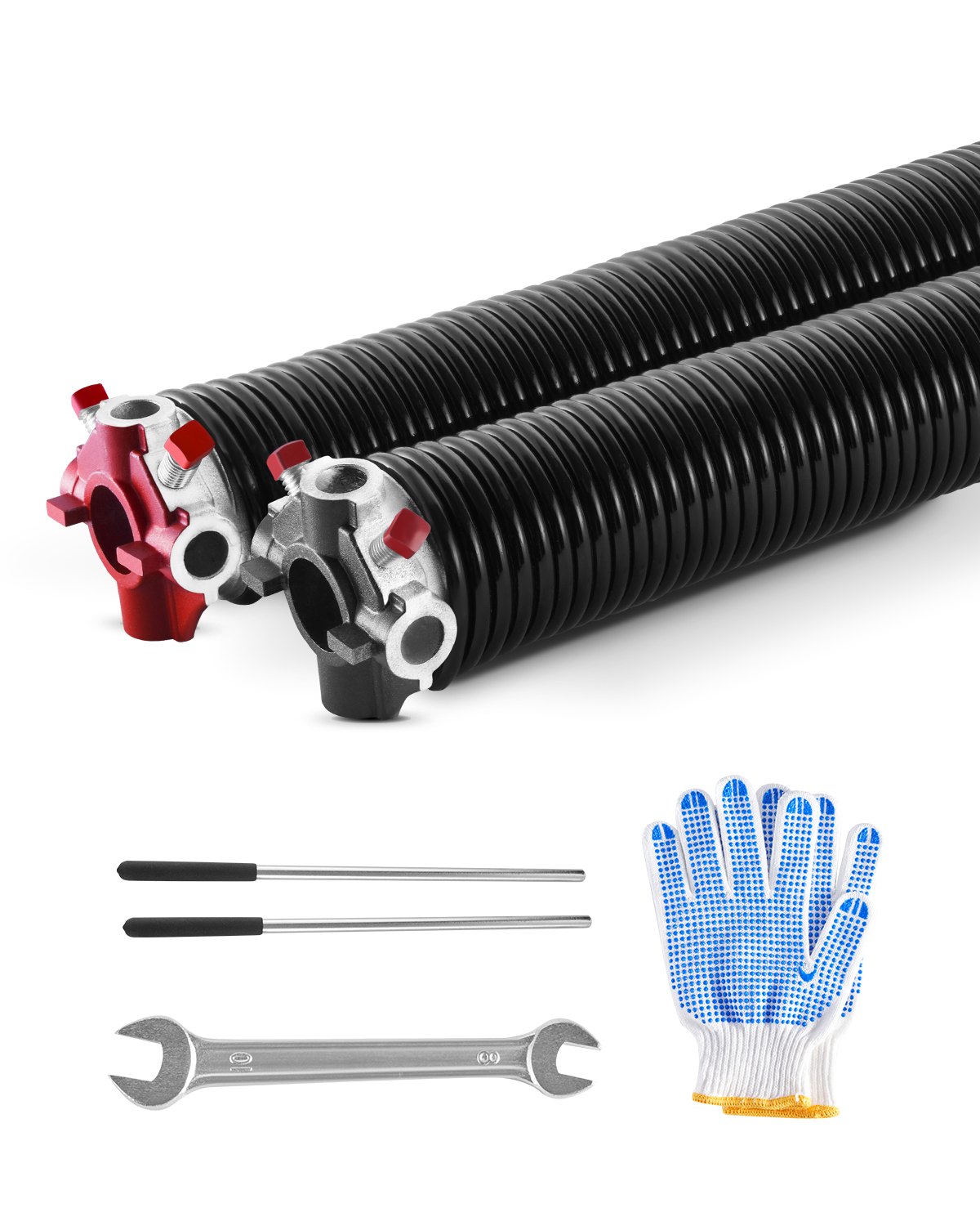 VEVOR Resortes de Torsión para Puertas de Garaje con Barras de Enrollado Antideslizantes y Guantes, Par de Φ5,94 x Φ50,8 x 787 mm, 16 000 Ciclos, Revestimiento Negro de Electroforesis para Reemplazo