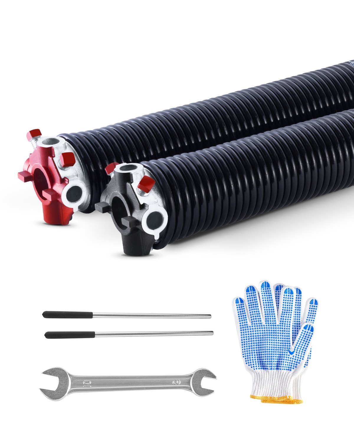 VEVOR Resortes de Torsión para Puertas de Garaje con Barras de Enrollado Antideslizantes y Guantes, Par de Φ6,35 x Φ50,8 x 787 mm, 16 000 Ciclos, Revestimiento Negro de Electroforesis para Reemplazo