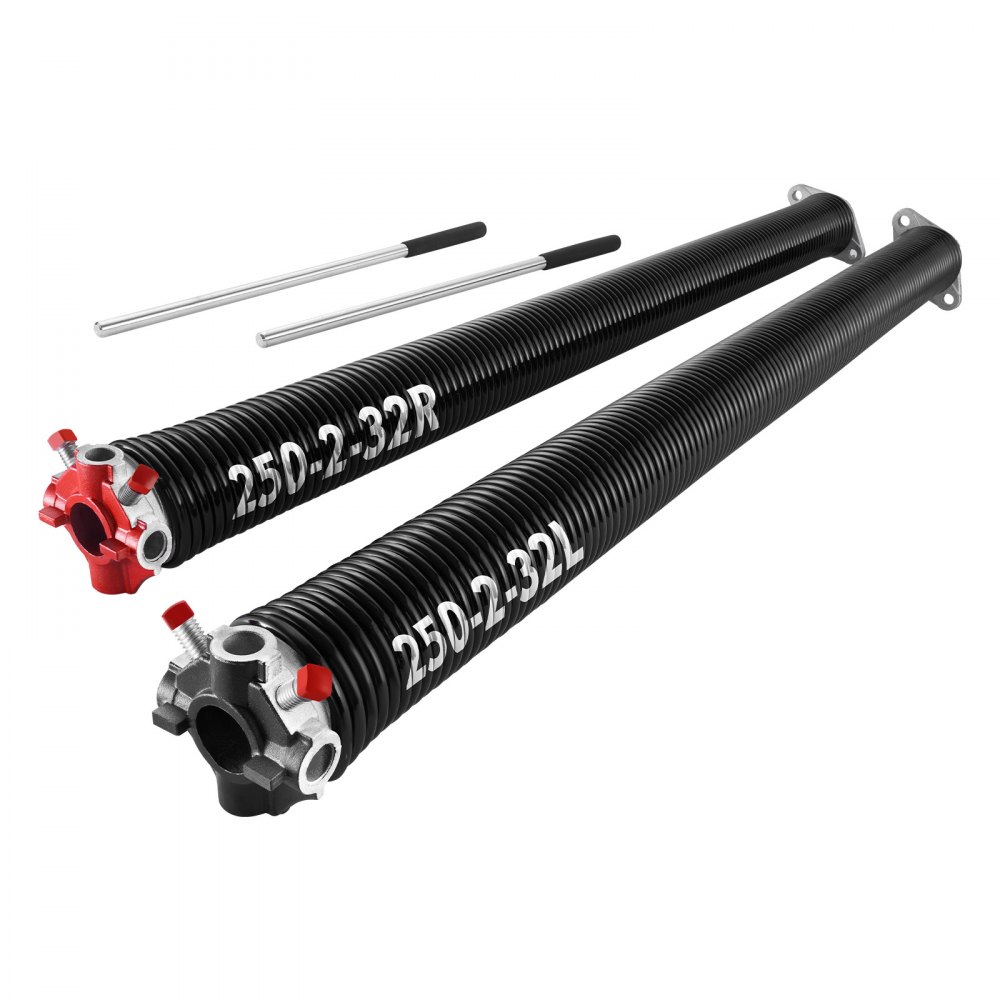 VEVOR Resortes de Torsión para Puertas de Garaje con Barras de Enrollado Antideslizantes y Guantes, Par de Φ6,35 x Φ50,8 x 813 mm, 16 000 Ciclos, Revestimiento Negro de Electroforesis para Reemplazo