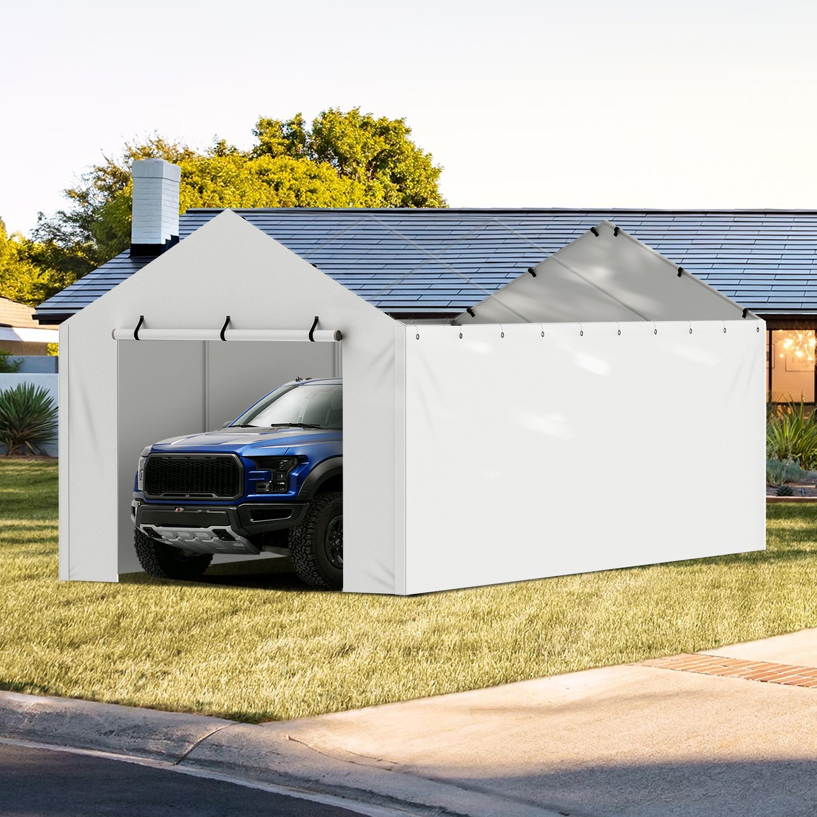 VEVOR Cubierta de Repuesto para Toldo de Cochera 600x300x200 cm Refugio para Tienda de Campaña de Garaje Resistente al Agua con Protección UV Fácil Instalación con Cuerdas Elásticas Marco NO Incluido