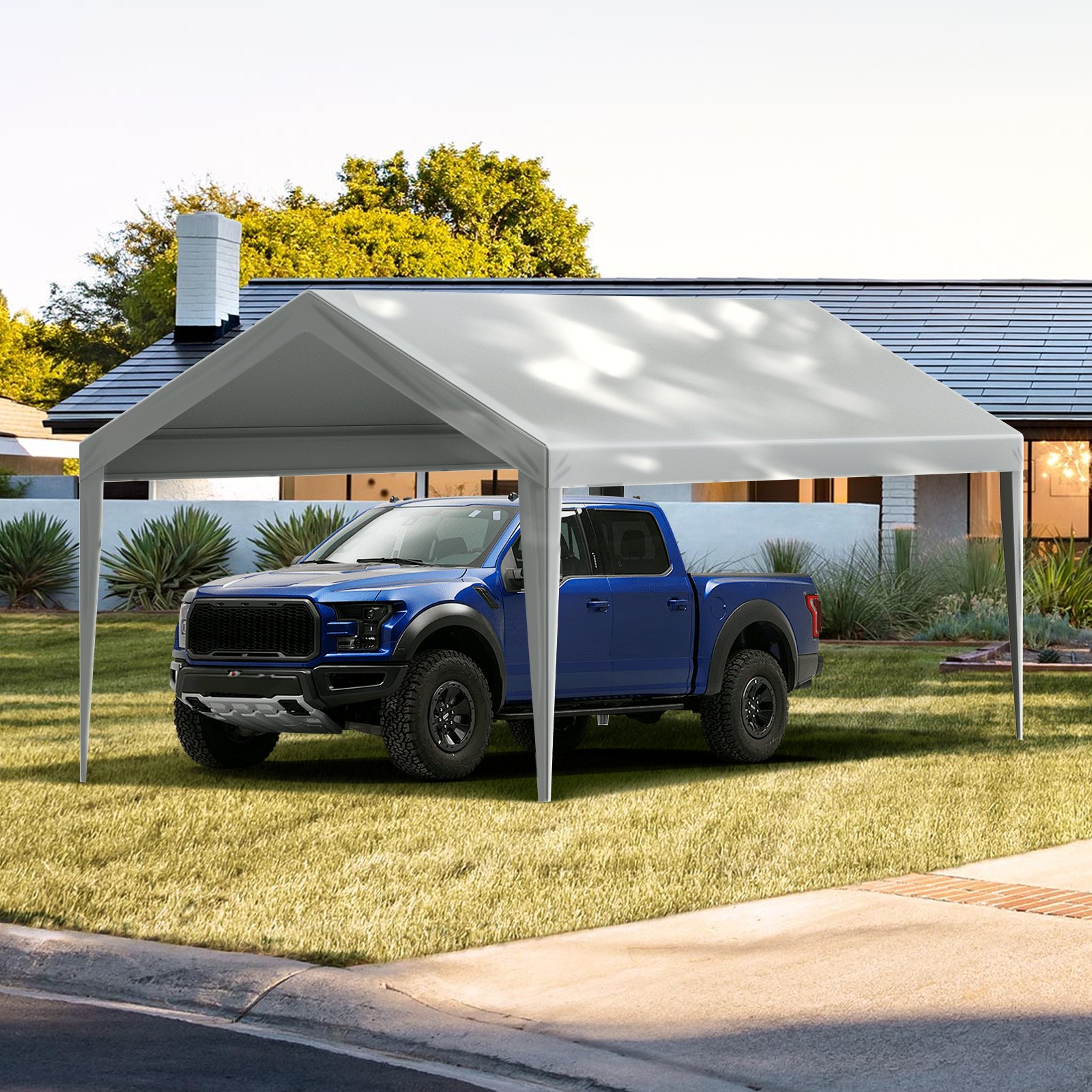 VEVOR Cubierta de Repuesto para Toldo de Cochera de 610 x 304 x 85 mm, Refugio para Tienda de Campaña, Resistente al Agua y con Protección UV con Cuerdas Elásticas de Bolas, Gris, Marco NO Incluido