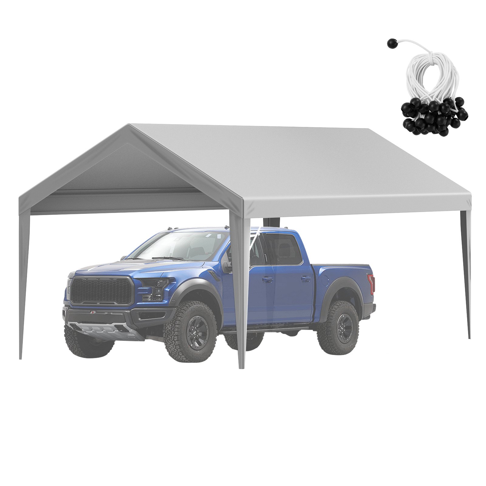 VEVOR Cubierta de Repuesto para Toldo de Cochera de 610 x 304 x 85 mm, Refugio para Tienda de Campaña, Resistente al Agua y con Protección UV con Cuerdas Elásticas de Bolas, Gris, Marco NO Incluido