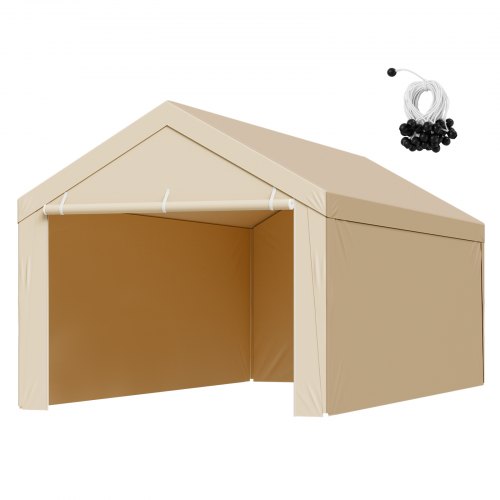 VEVOR Toldo de Repuesto para Cochera de 303x601 cm, Carpa de Garaje para Coche con Paredes Laterales, Refugio para Vehículos Tela de Polietileno Resistente a los Rayos UV, Beige, Marco No Incluido
