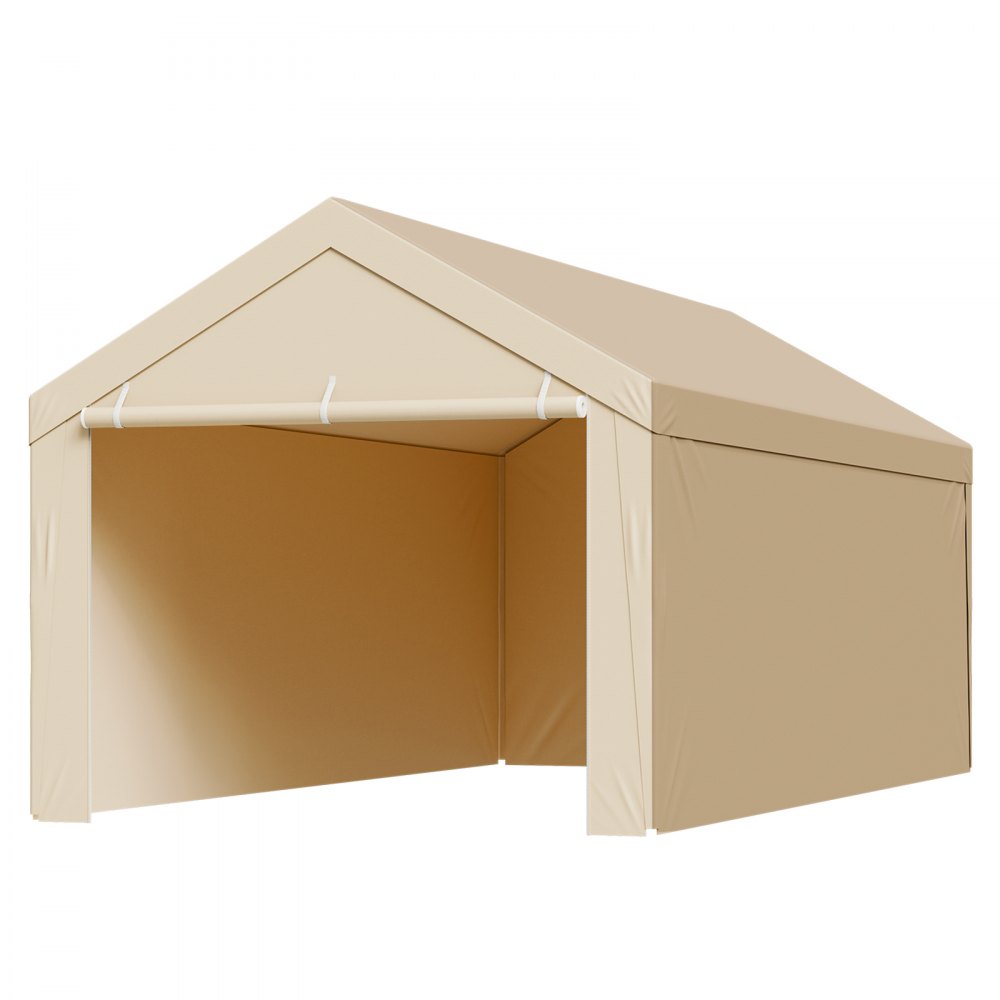 VEVOR Toldo de Repuesto para Cochera de 303x601 cm, Carpa de Garaje para Coche con Paredes Laterales, Refugio para Vehículos Tela de Polietileno Resistente a los Rayos UV, Beige, Marco No Incluido