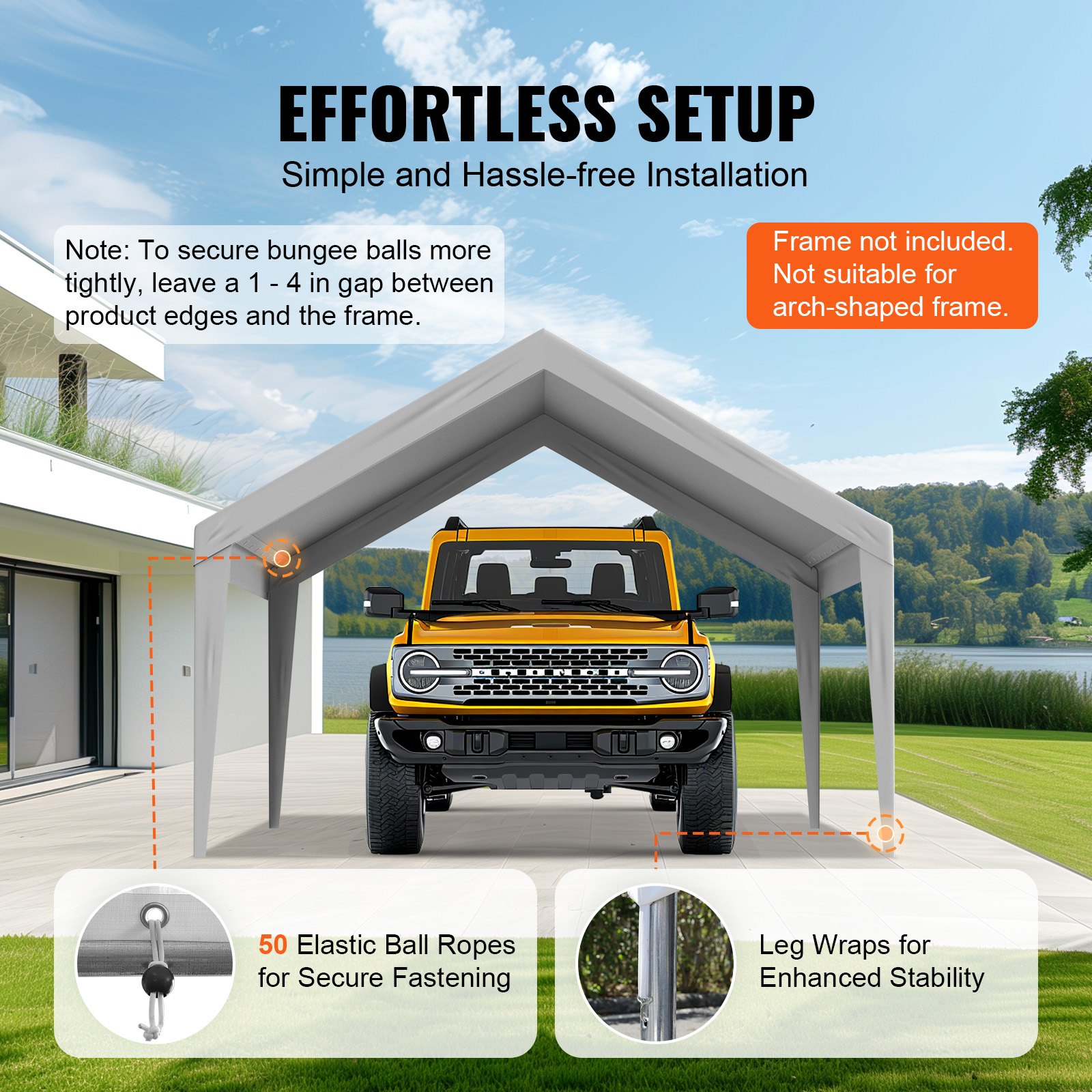 VEVOR Tela de Repuesto para Toldo de Cochera 6,1x3,94 m Lona de Garaje para Pared Lateral Impermeable con Protección UV Elásticos de Bola Fácil Instalación, Gris (Parte Superior y Marco No Incluidos)