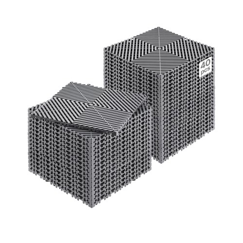 VEVOR Alfombrilla de Drenaje Entrelazada de 310 x 310 x 15,1 mm, 40 Alfombrillas de Drenaje Entrelazadas, Alfombrilla de Drenaje de Polipropileno Antideslizante para Suelo, Baño, Garaje, Jardín, Gris