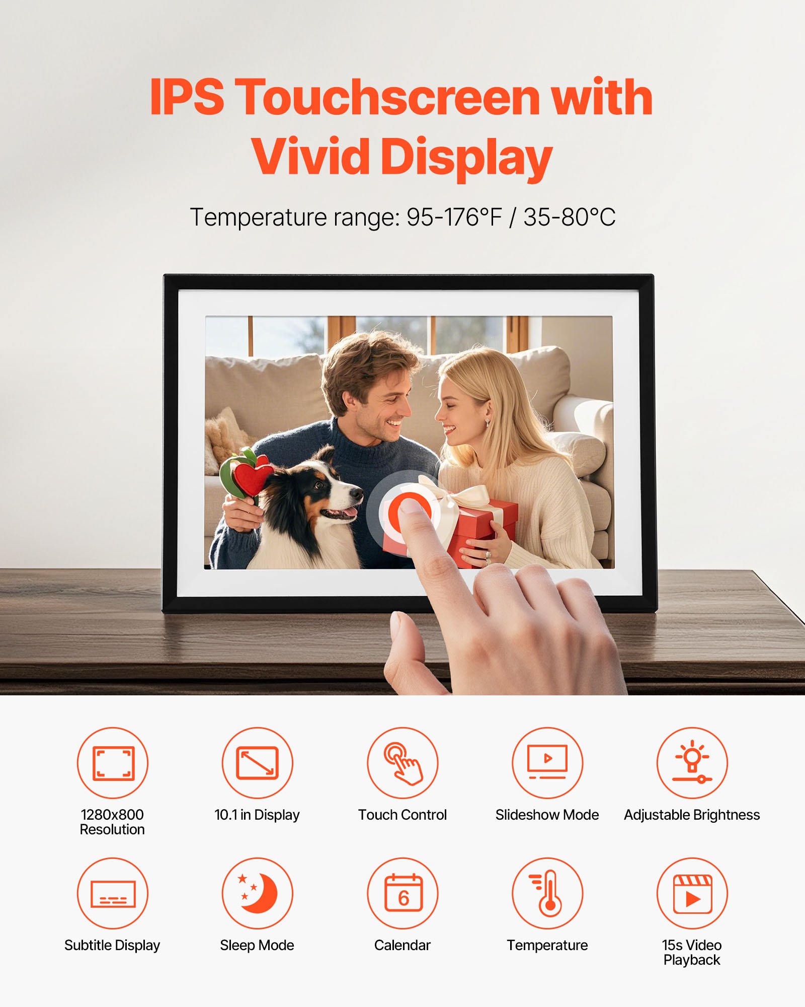 VEVOR Marco de Fotos Digital 260x180 mm (10-inch) Pantalla Táctil IPS 32 GB Wi-Fi 2 Piezas