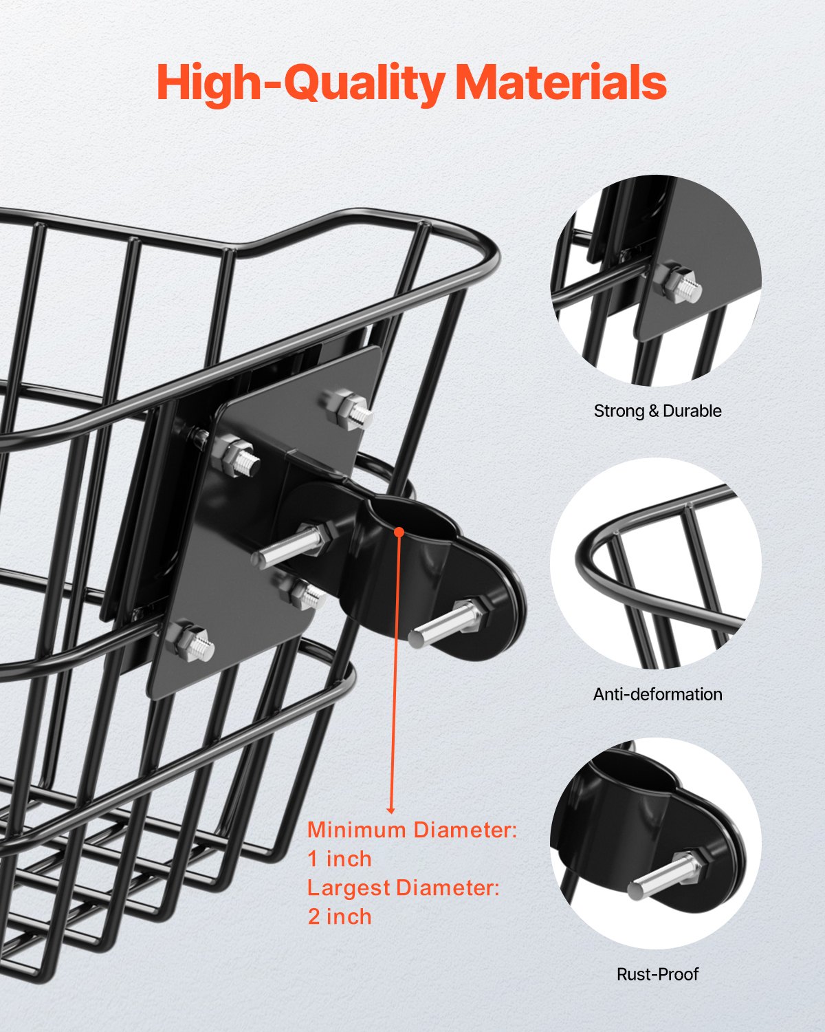VEVOR Cesta Delantera para Bicicleta con Soporte Fijo Capacidad de Carga de 9 kg Fabricada en Acero Macizo Cesta para Bicicleta para Niños Adultos Accesorios para Patinete Eléctrico de Rodilla