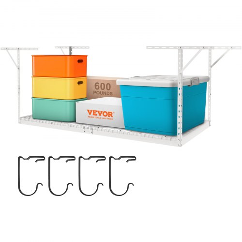 VEVOR Estante de techo ajustable para almacenamiento de garaje, 48 x 96 pulgadas, 600 libras, color blanco