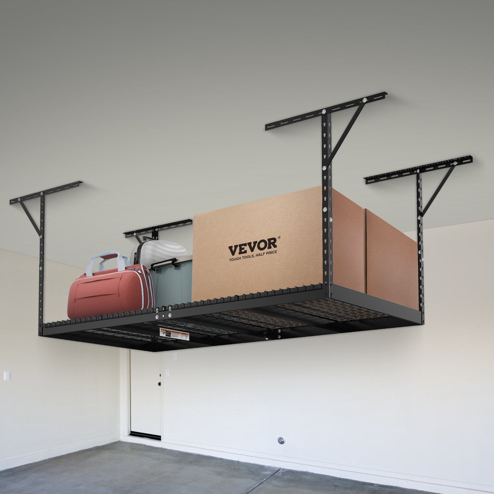 VEVOR Ceiling Shelf for Garage 121.9x243.8x101.6cm Ceiling shelf for garage, adjustable shelves made of cold-rolled steel for garage storage and organization, 272 kg load capacity, 55.9-101.6cm, black