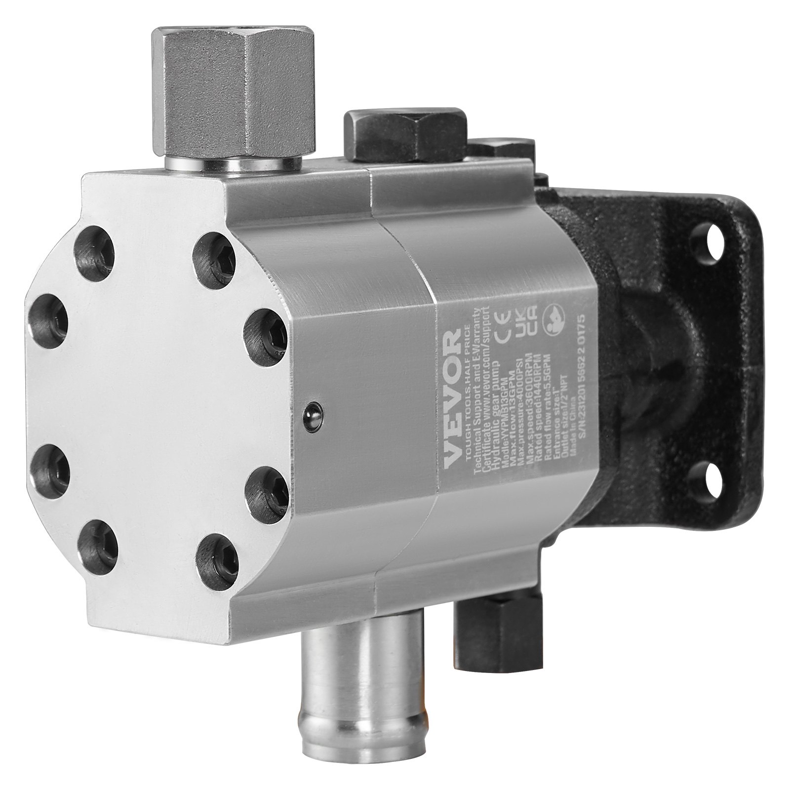 VEVOR Hydraulic Log Splitter Pump, 13 GPM, 2-stage 3000 PSI Log Splitter Pump, 1" Inlet 1/2" NPT Outlet 3600 RPM Aluminum Hydraulic Gear Pump, for Log Splitters with Small Motors, Snowplows