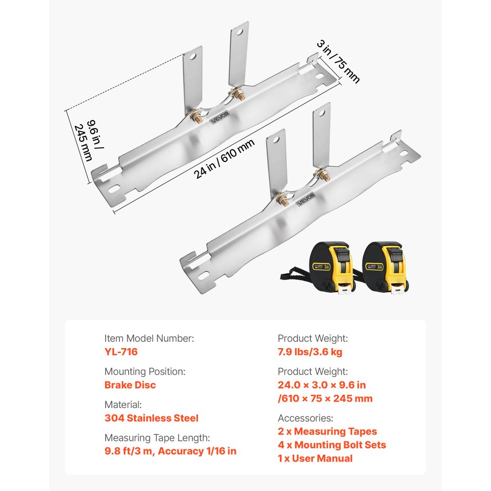 VEVOR Herramienta de Alineación de Ruedas, 2 Piezas, Placas de Medición de Convergencia de Acero al Carbono de Alto Rendimiento con 2 Cintas Métricas, Compatibles con Automóviles, Camiones, SUV
