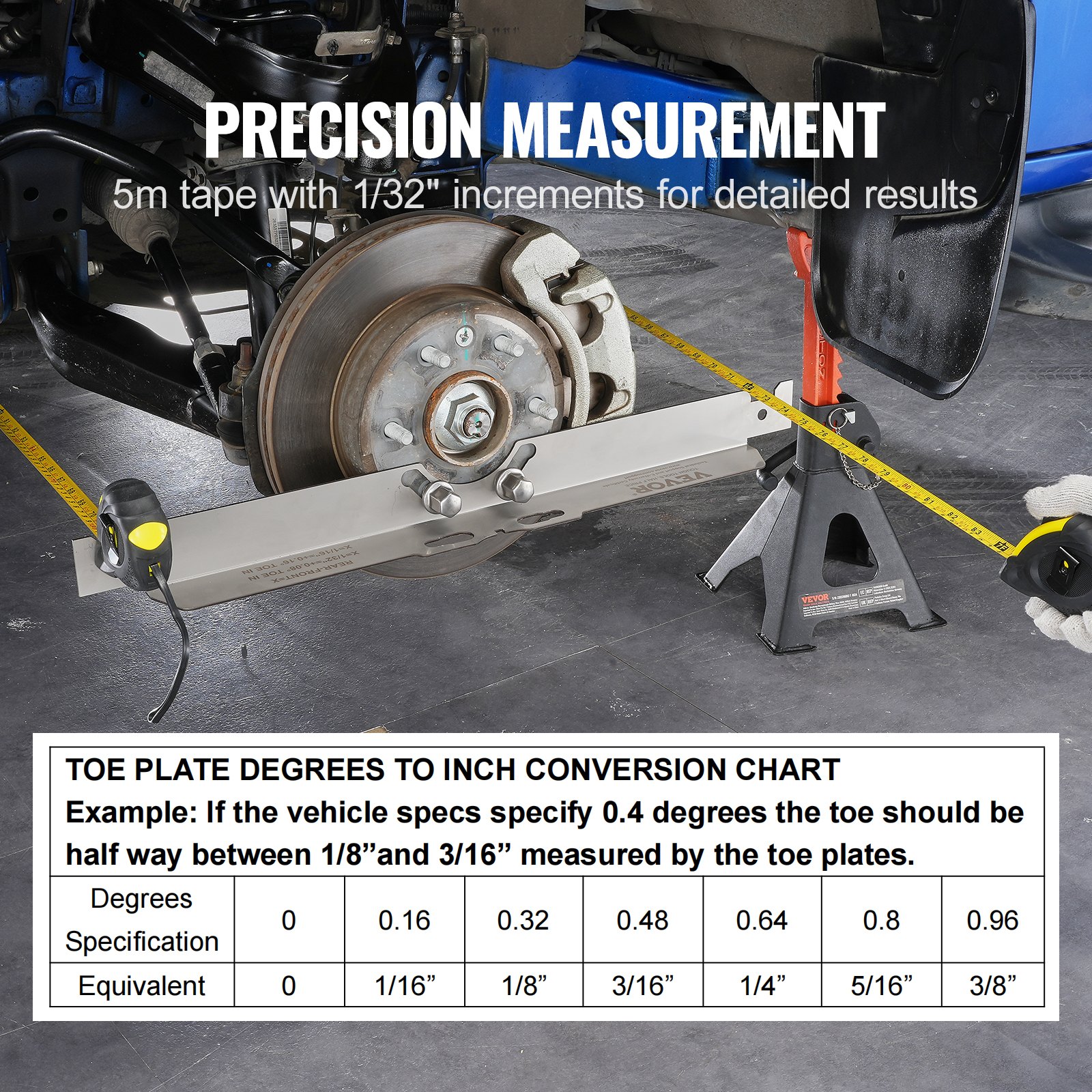 VEVOR Wheel Alignment Tool, 2-Pack Toe Alignment Toe Plates, Stainless Steel Wheel Alignment Tool Plate, Accurate Measurement of Toe Angle, incl. 2 Measuring Tapes & Conversion Chart
